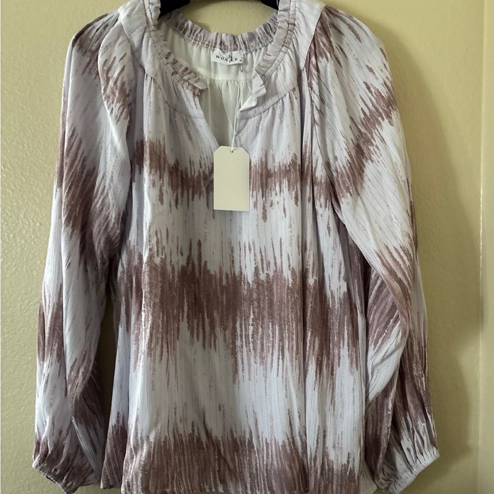 Wonderly Brown and White Patterned Blouse New with tag